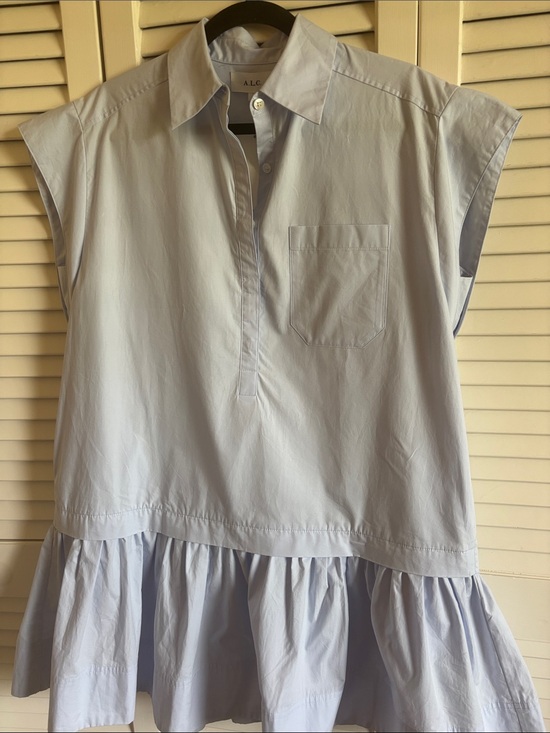 A.L.C. Dresses & Skirts - A.L.C. Light Blue Poplin Ruffle-Hem Shirt Dress